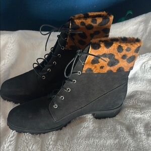 Made in Italy Leopard Print Black Boots